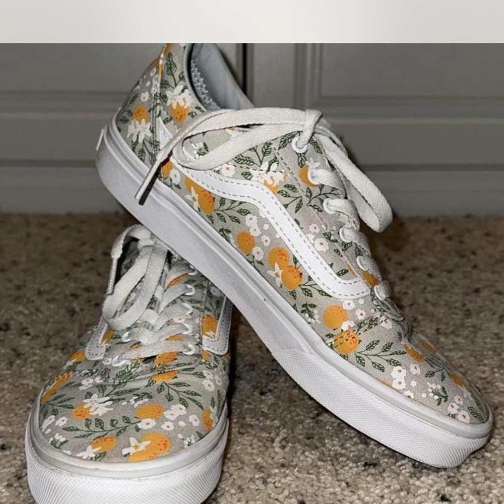 Vans Women's Floral Sneakers - White and Orange